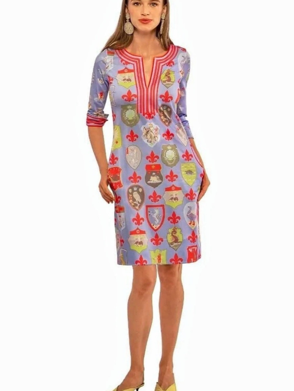 Gretchen Scott Siena Split Neck Dress in Blue & Red Size Large NWT
